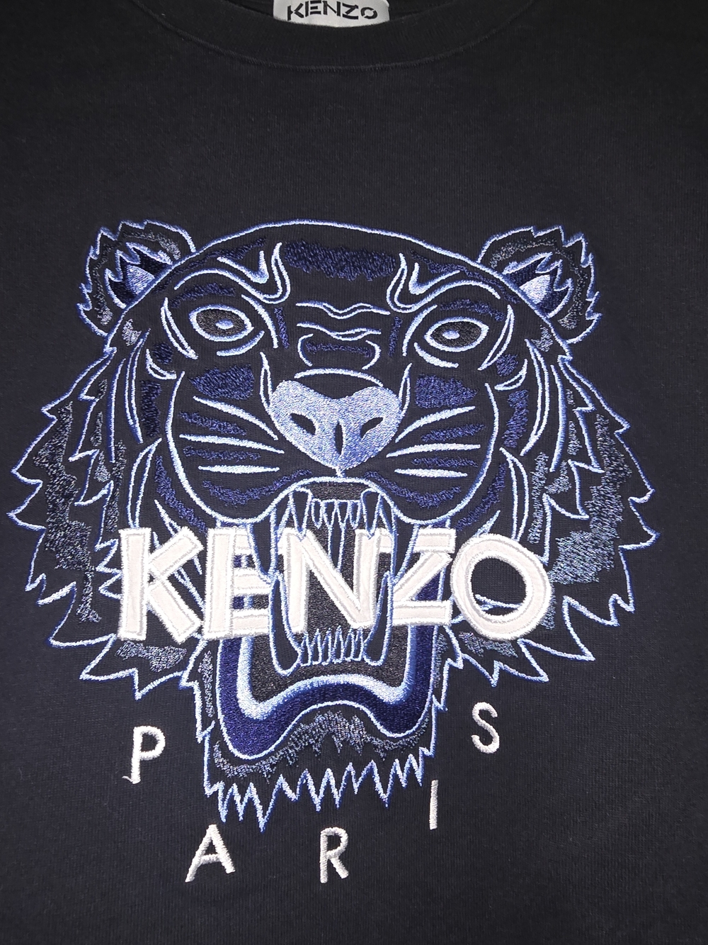 KENZO Paris Men’s S Black Blue Embroidered Tiger Logo Cotton T-Shirt